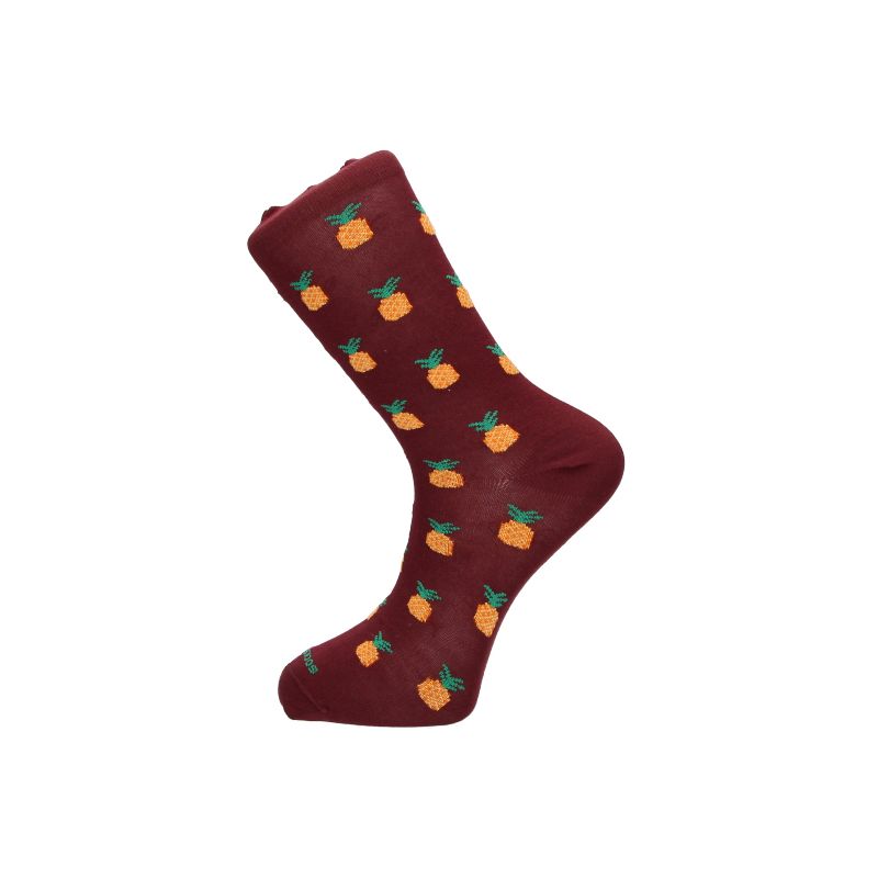 Chaussettes bordeaux avec motifs de pommes de pin