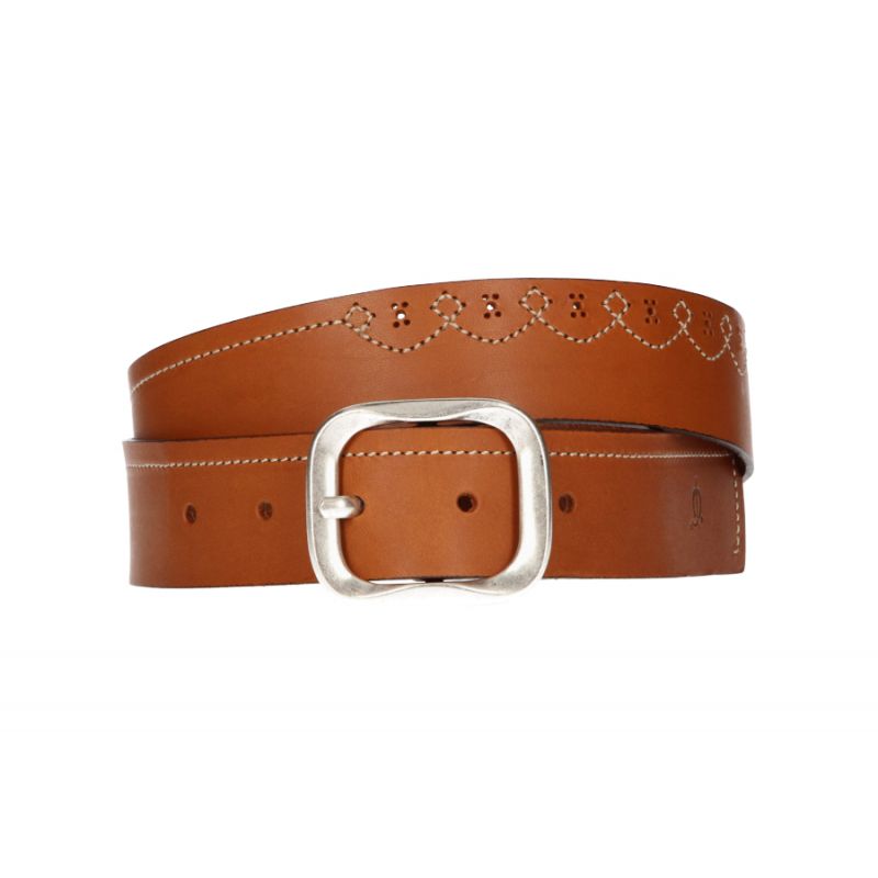 Ceinture avec surpiqure fleur en cuir