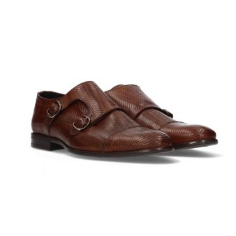 Chaussure double boucle à motif marron