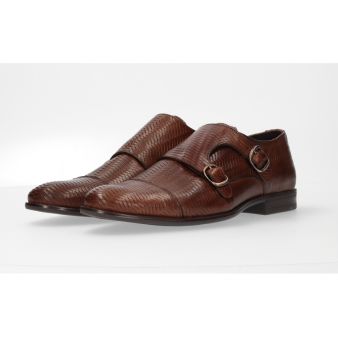 Chaussure double boucle à motif marron