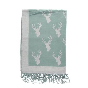 Bufanda reversible con estampado de ciervo verde/gris