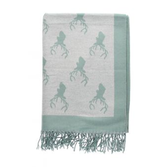 Bufanda reversible con estampado de ciervo verde/gris
