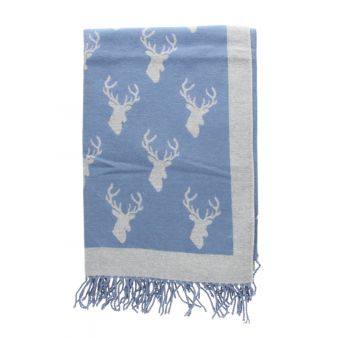 Bufanda reversible con estampado de ciervo azul/gris