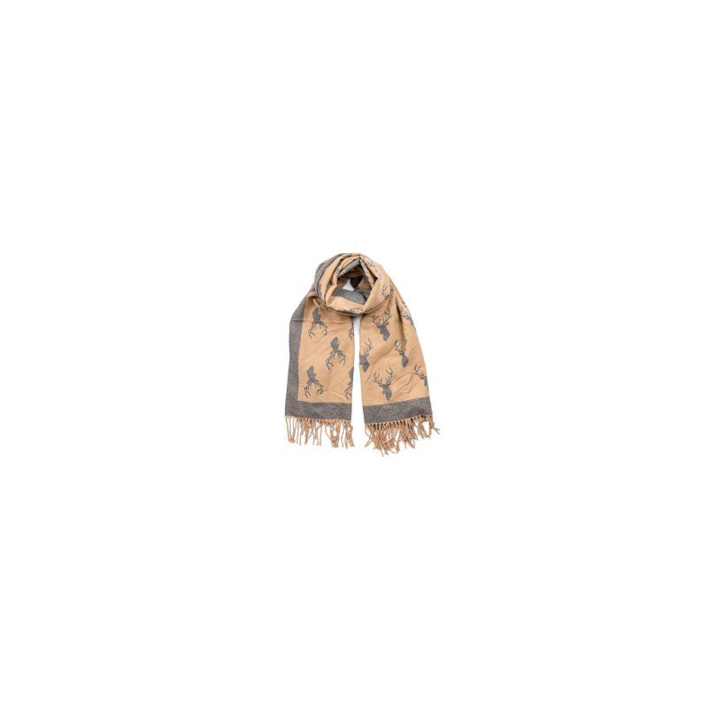 Bufanda reversible con estampado de ciervo camel/gris
