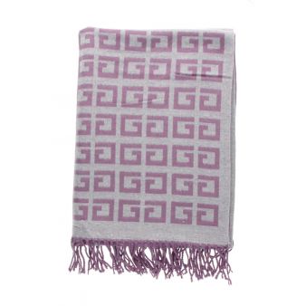 Cachecol Reversível com Estampa de Xadrez Roxo/Cinza