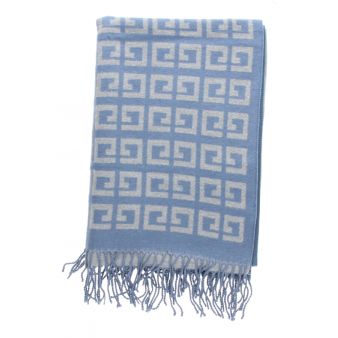 Cachecol Reversível com Estampa de Xadrez Azul/Cinza