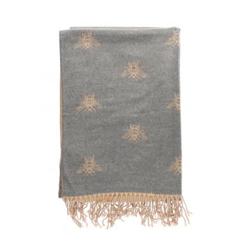 Bufanda reversible con estampado de abejas beige/gris