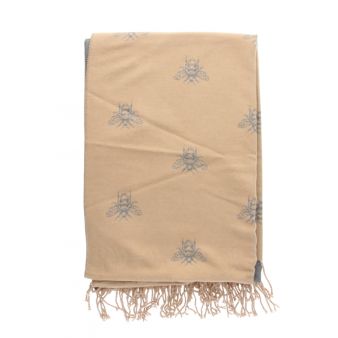 Bufanda reversible con estampado de abejas beige/gris