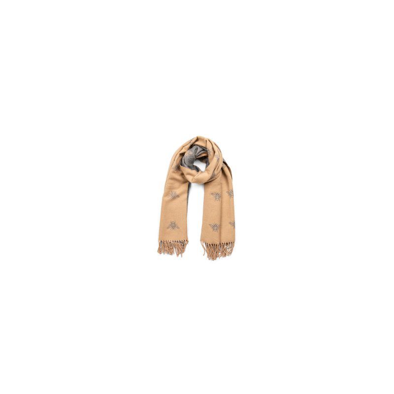 Bufanda reversible con estampado de abejas beige/gris