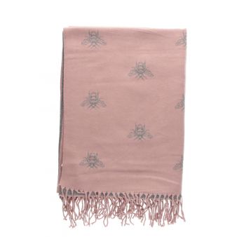 Cachecol Reversível com Estampa de Abelhas Rosa/Cinza