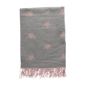 Cachecol Reversível com Estampa de Abelhas Rosa/Cinza