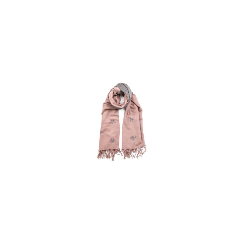 Cachecol Reversível com Estampa de Abelhas Rosa/Cinza