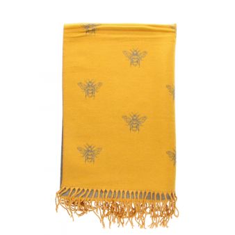 Bufanda Reversible con Estampado de Abejas Mostaza/Cinza