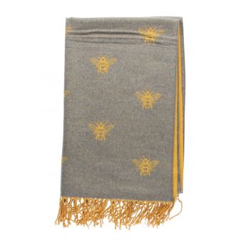 Bufanda Reversible con Estampado de Abejas Mostaza/Cinza
