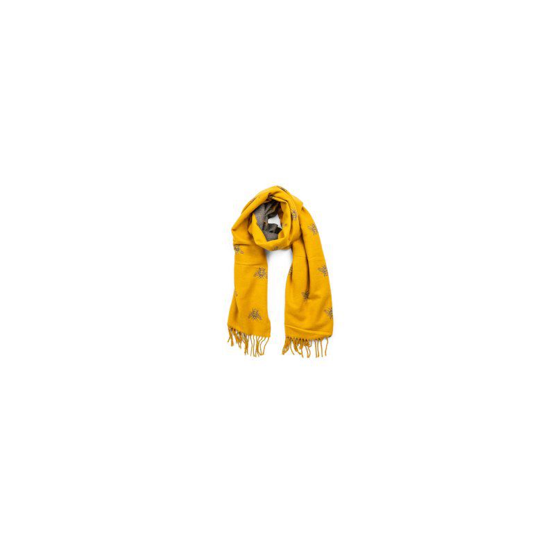 Bufanda Reversible con Estampado de Abejas Mostaza/Cinza