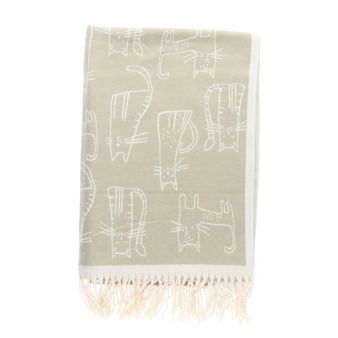 Bufanda Reversible con Estampado de Gatos Verde/Bege
