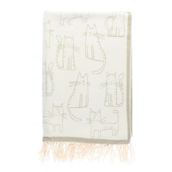 Bufanda Reversible con Estampado de Gatos Verde/Bege