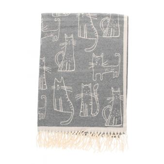 Bufanda Reversible con Estampado de Gatos Cinza/Bege