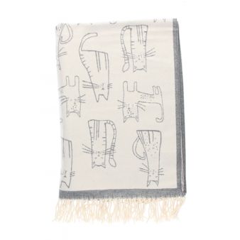Bufanda Reversible con Estampado de Gatos Cinza/Bege