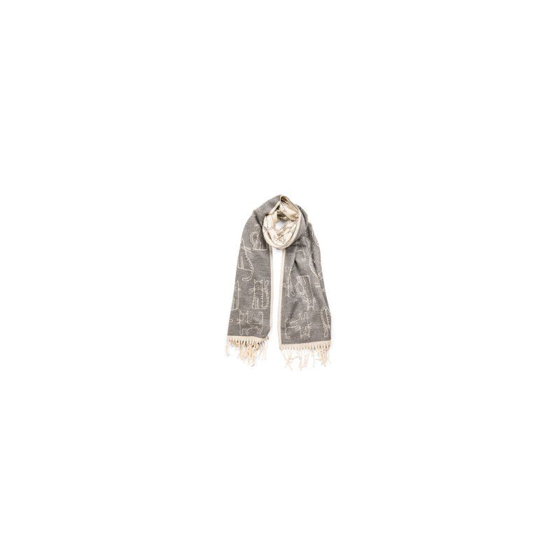 Bufanda Reversible con Estampado de Gatos Cinza/Bege