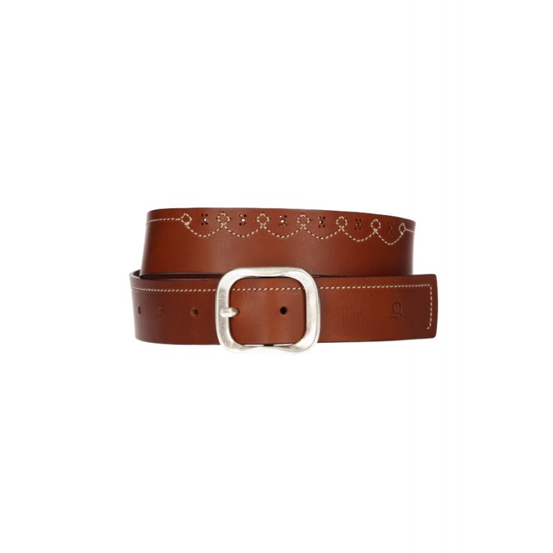 Ceinture avec surpiqure fleur marron