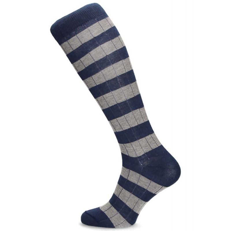 Chaussettes à rayures grises et bleues