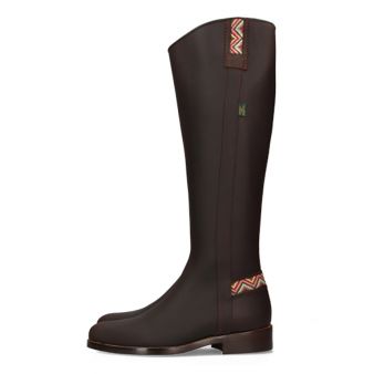 Bota de equitação com zíper castanha com fita étnica Valverde del Camino