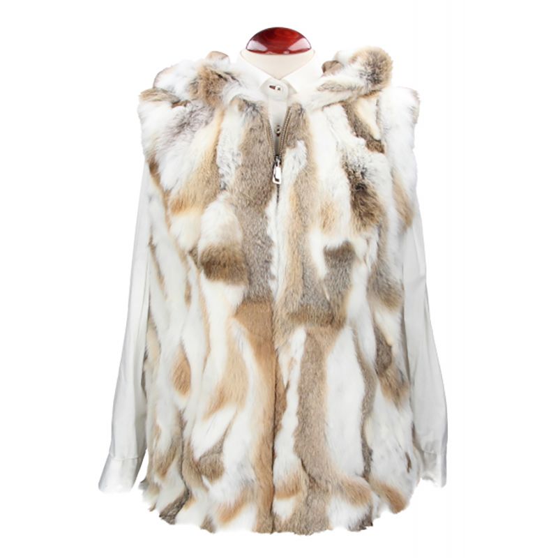 Gilet en fourrure avec capuche couleur naturelle