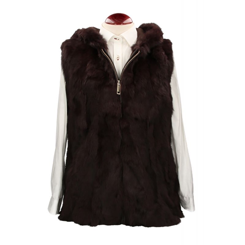 Gilet en fourrure avec capuche marron