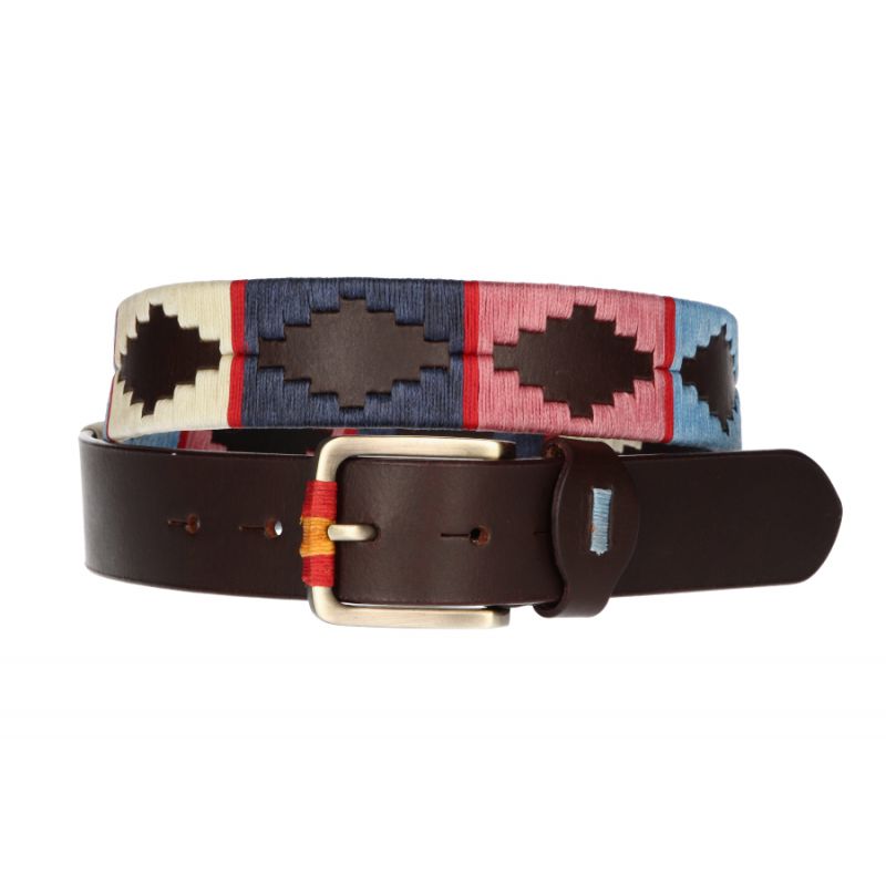 Cinturón argentino bordado beige, azul y rosa