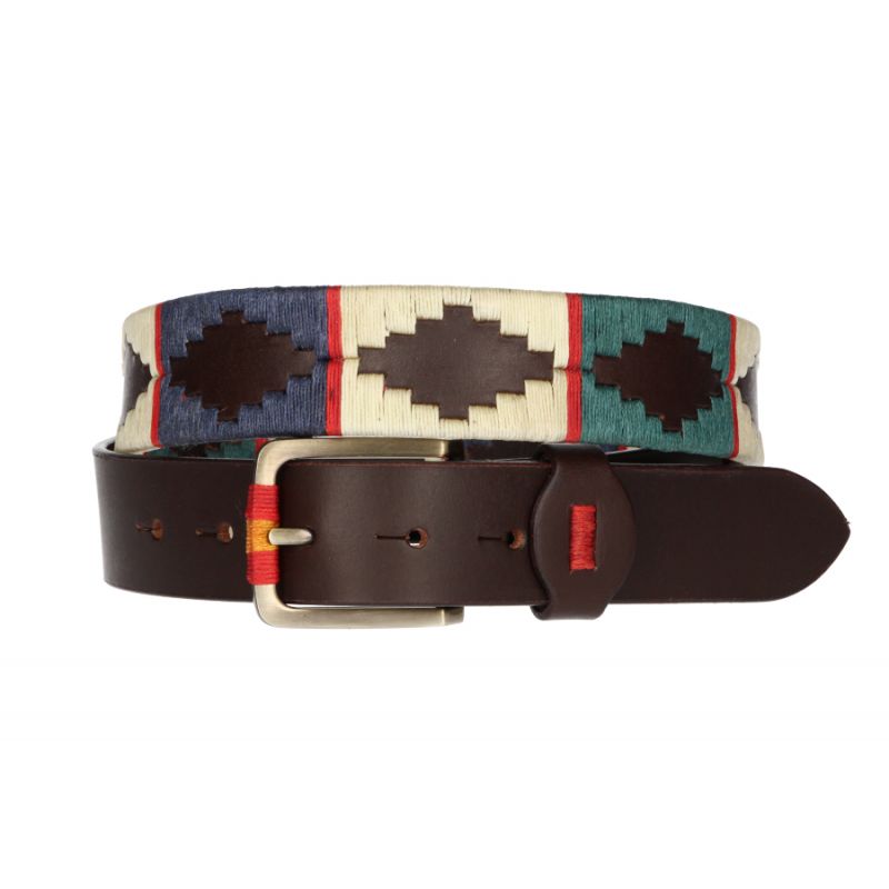 Ceinture argentin brodee vert beige et bleu