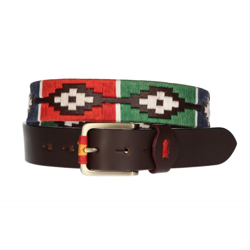 Cinturón argentino bordado azul, rojo y verde