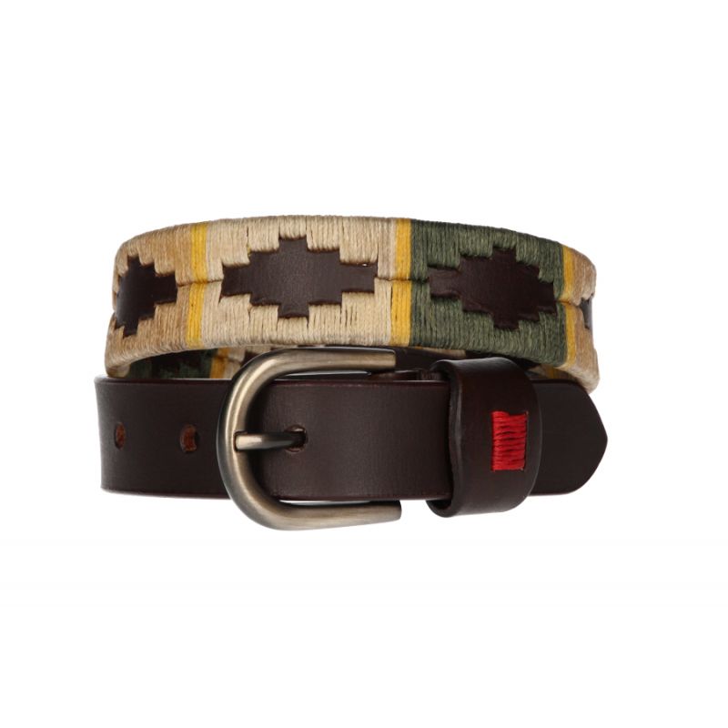 Ceinture argentin brodee enfant beige camel et vert