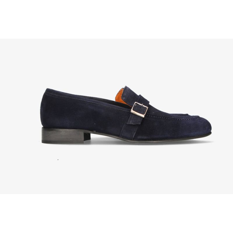 Mocassin à boucle en nubuck marine