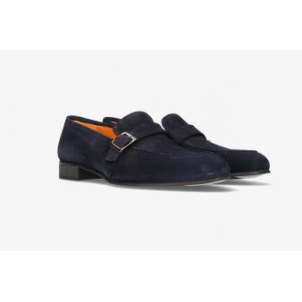 Mocassin à boucle en nubuck marine