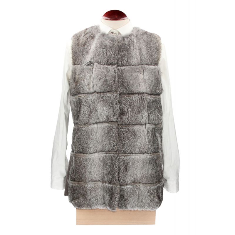 Gilet femme en fourrure grise avec dos en tricot