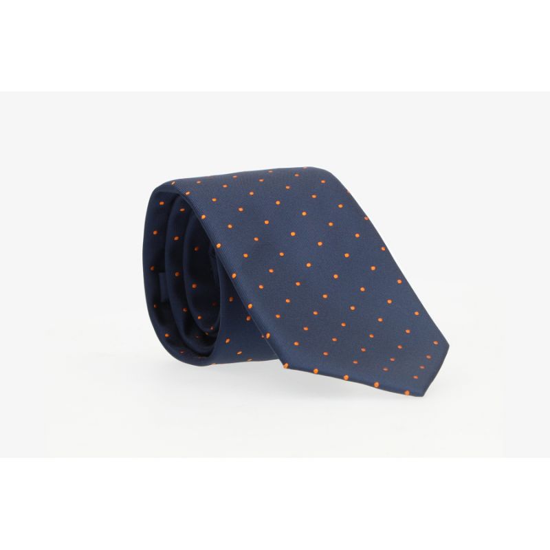 Cravate bleue à pois orange