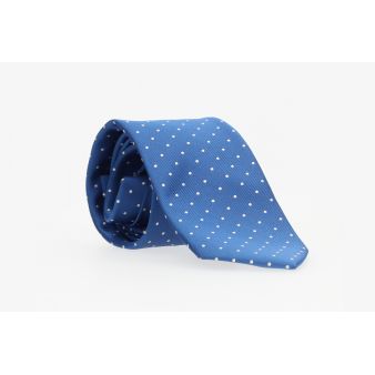 Cravate bleu azur à pois gris