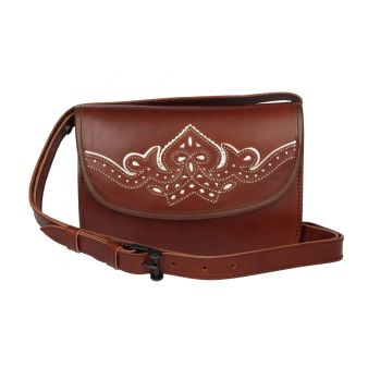 Grand sac rociero en cuir brodé blanc avec bandoulière Valverde del Camino