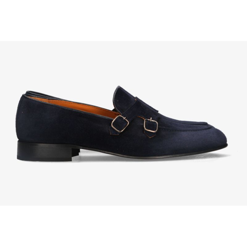 Mocassin double boucle en daim marine