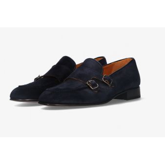 Mocassin double boucle en daim marine
