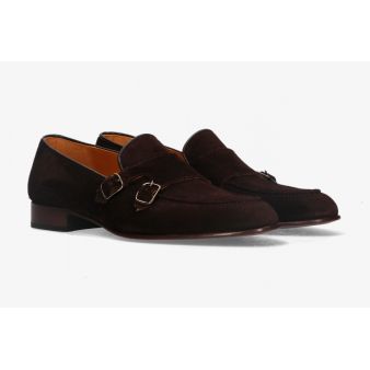 Mocassin double boucle en daim marron foncé