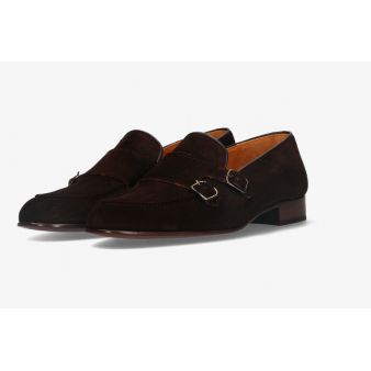 Mocassin double boucle en daim marron foncé
