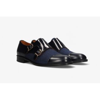 Mocassin deux boucles antik bleu-chevrons bleus