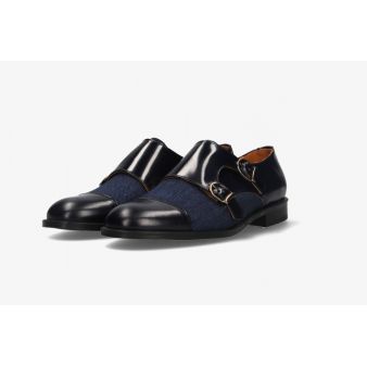 Mocassin deux boucles antik bleu-chevrons bleus