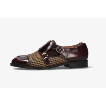 Bandeau à deux boucles antiquées bordeaux avec motif pied-de-poule