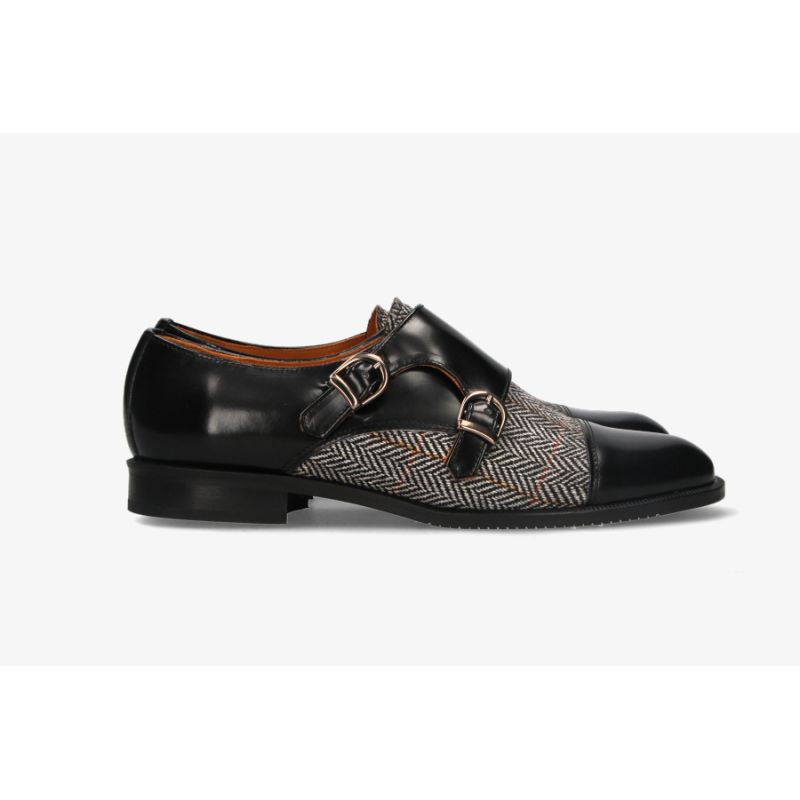 Copete dos hebillas antik negro-espiga gris