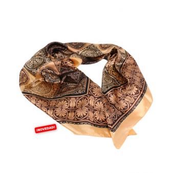 Foulard avec motifs cachemire en noir et camel