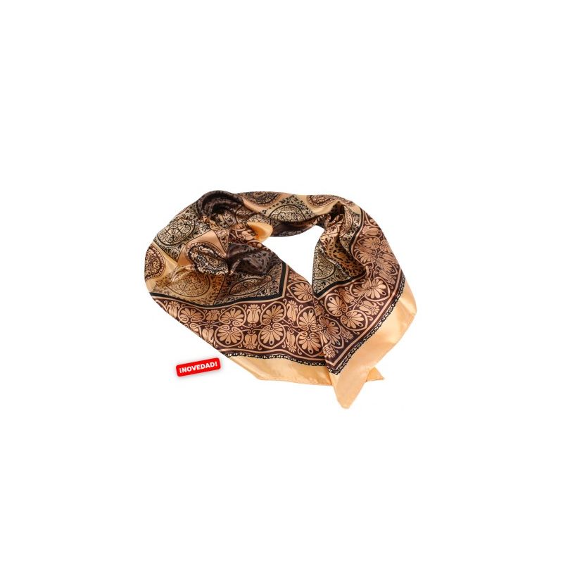 Foulard avec motifs cachemire en noir et camel