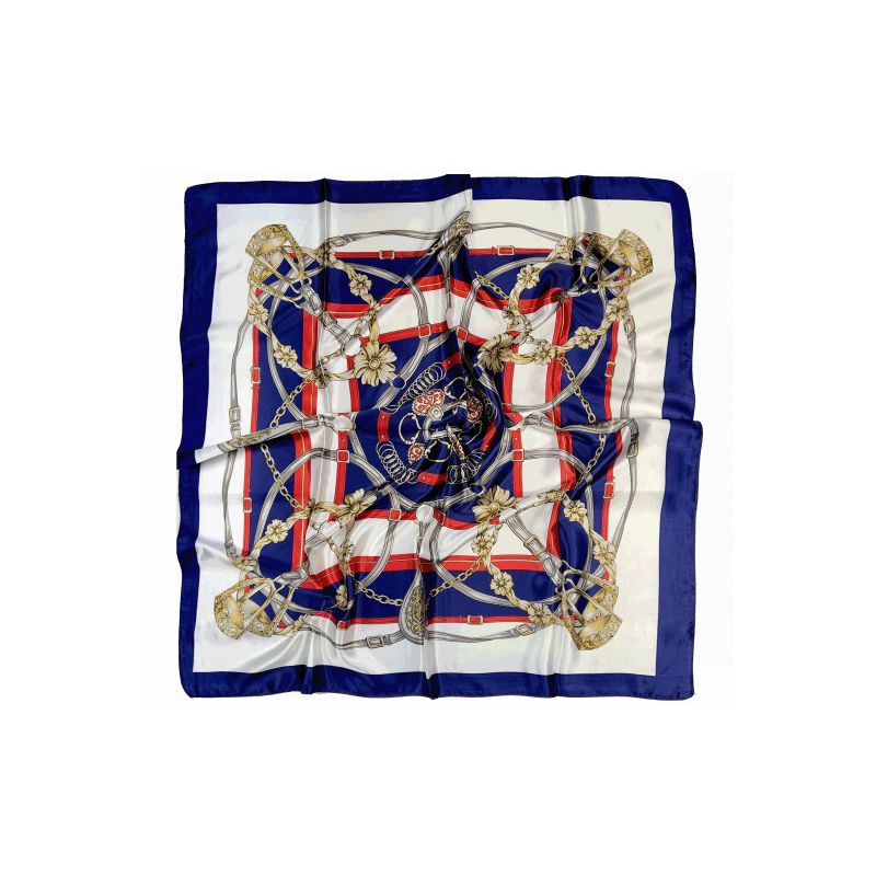Foulard avec motifs chaînes en marine et rouge
